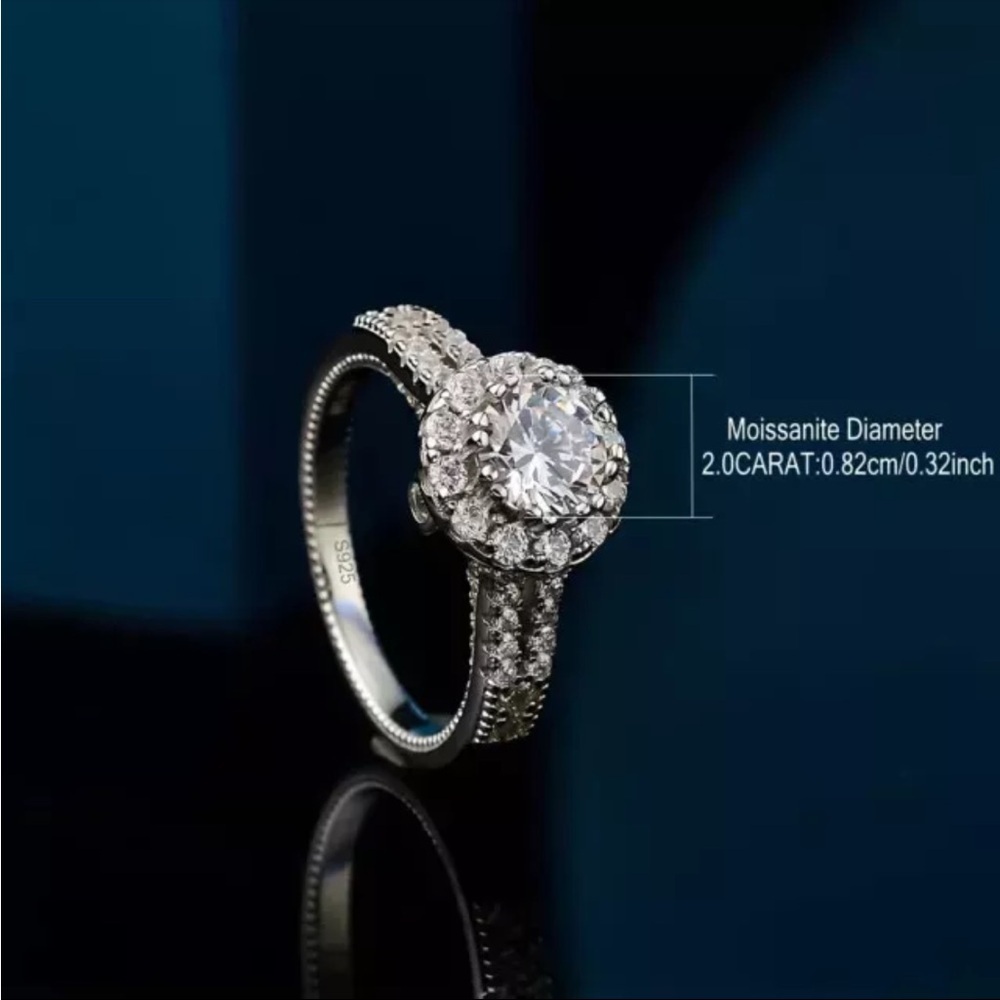 Moissanite 2.20 Ct Round Cut Halo Engagement Ring Sterling Silver S925 NWT Size - Picture 8 of 8